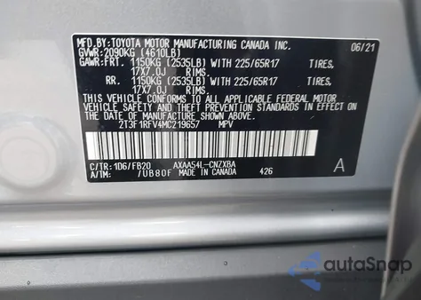 2021 Toyota Rav4 Le z USA, uszkodzony, nr VIN 2T3F1RFV4MC219657